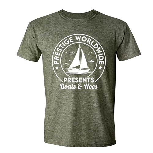 Prestige Worldwide Shirt – Funny Graphic T Shirt for Men | Vintage Mens Tee | Boats and Hoes Adult Humor Shirt