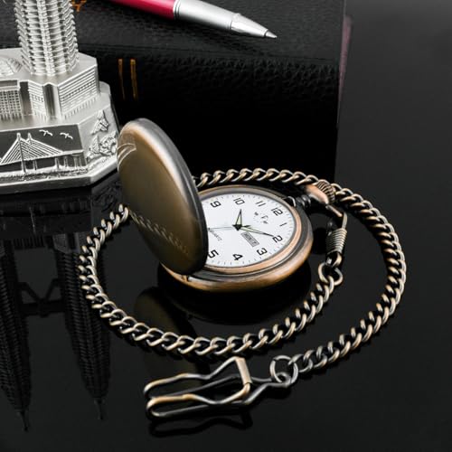 Image of BOSHIYA Smooth Quartz Pocket Watches for Men Classic Arabic Digital Luminous Dial & Day Date Pocket Watch with Chain Christmas Graduation Birthday Gifts