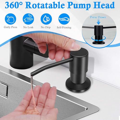 Image of Soap Dispenser for Kitchen Sink, Built in Sink Soap Dispenser with 47 inch Extension Tube Kit | 360 Rotatable Liquid Soap Dispenser for Kitchen or Bathroom Countertop