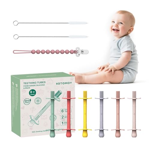 Image of 6 Pack Baby Teether Straws Silicone Teething Tube Stick Toy