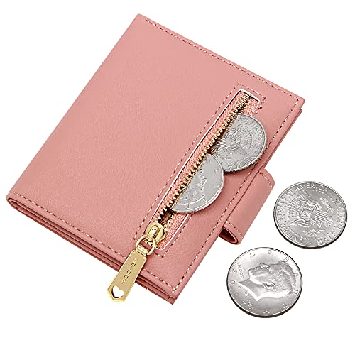 Image of Badiya Small Wallets for Women Bifold Multi Card Case Wallet Slim Credit Card Holder with Zipper Coin Purse, Pink, one size, Minimalist