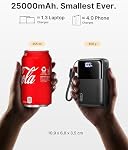 INIU Smallest Banque d'électricité 25000mAh, 100W Chargeur portable portable à recharge rapide, 3-Port Batterie de téléphone avec USB-C Câble, sécurité de vol pour les voyages, pour MacBook Pro Dell HP Deck à vapeur Lenovo iPhone etc.