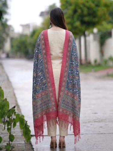 Image of GoSriKi Kurta Set Women Viscose Embroidered | Kurti Set Woman | Kurta Pant Dupatta 3 Piece Outfit | Round-Neck 3 /4 Sleeve Straight Fit Ethnic Wear Ladies Dress Stylish Traditional Clothing