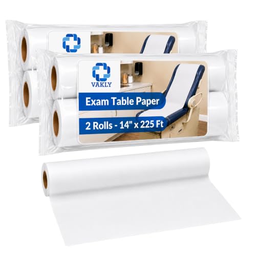 Image of Vakly Exam Table Paper Roll 14 in x 225 ft Smooth, Disposable, 2 Rolls (4) | Medical barrier paper, tear resistant, absorbent, latex free, fits exam, massage and therapy tables