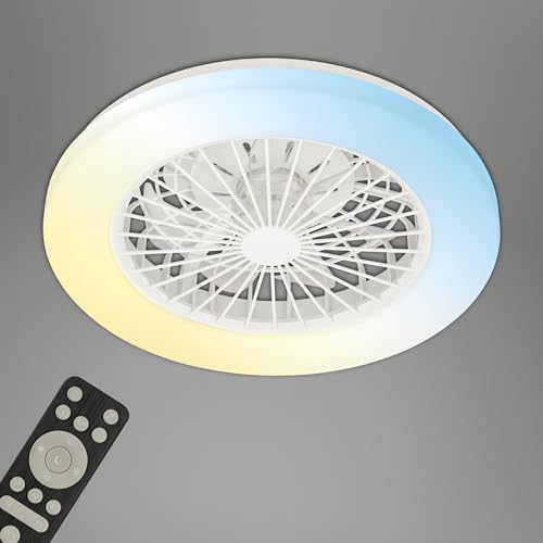Briloner - Plafoniera con Ventilatore a 5 velocità, telecomando, dimmerabile, lampada per camera da letto, lampada per soggiorno, lampada da soffitto con ventilatore, 48,5x14,5 cm (DxH), bianco - 7
