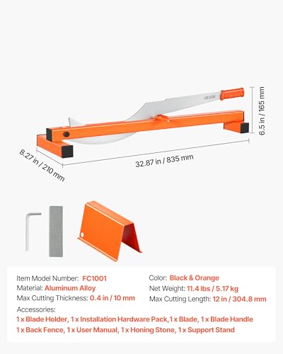 Image of VEVOR 12 inch Vinyl Floor Cutter, 10mm Thick Laminate Flooring Cutter with Cutting Angle Guide, Rubber Handle, Honing Stone, D2 Steel Blade for Cutting Laminate, Vinyl, Home Renovation