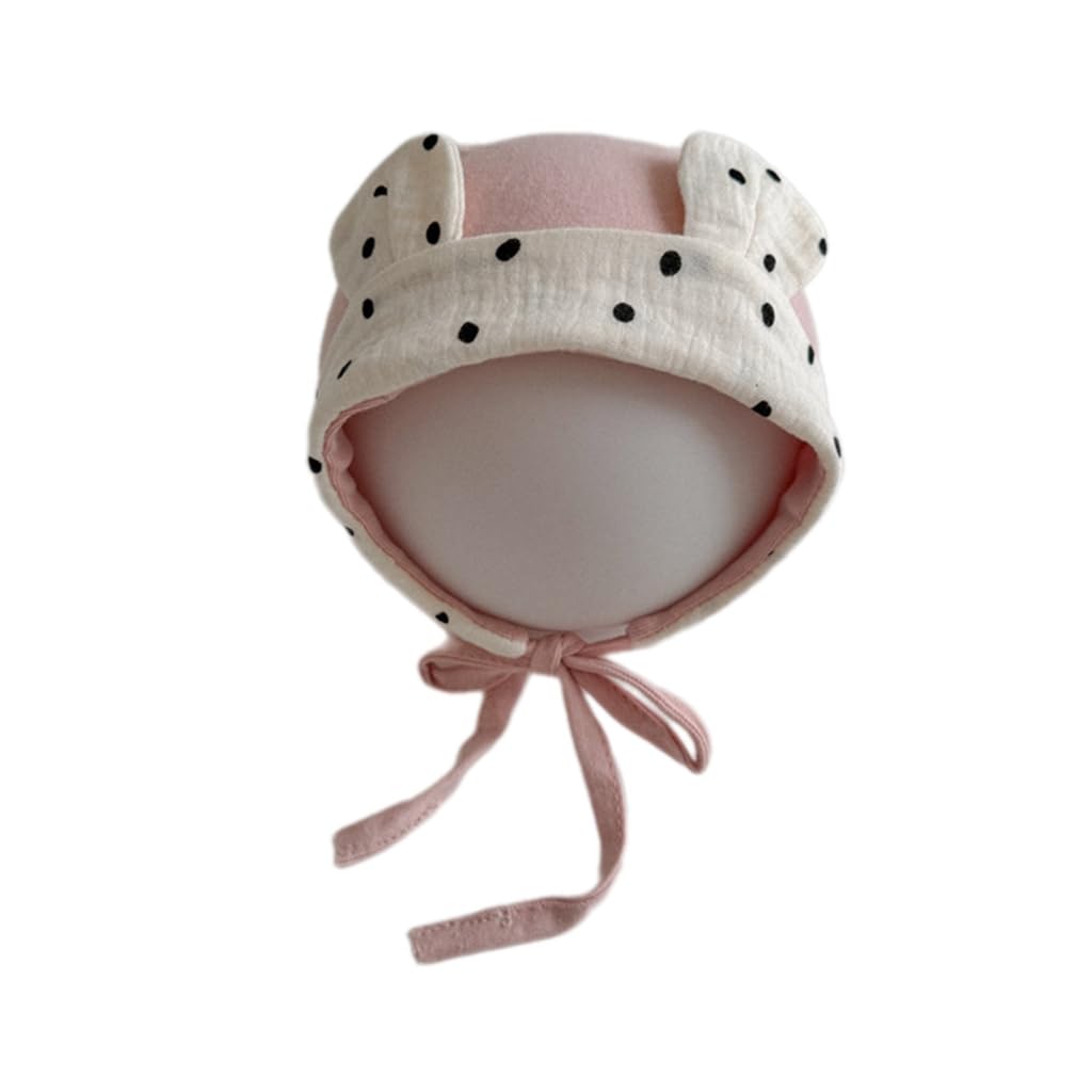 ffgguuiic Baby Bonnet Hat with Earflaps for Boys Girls,Spring Autumn Infant Cotton Fetal Caps with Fashionable Decors Pink