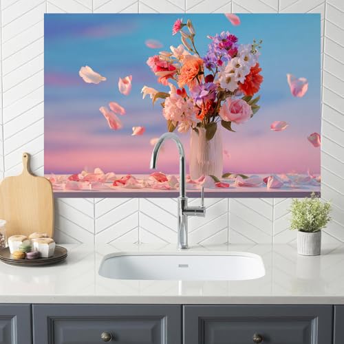 Image of Floral Vase Pastel Petals Backsplash Peel and Stick, 35.4x23.6 in