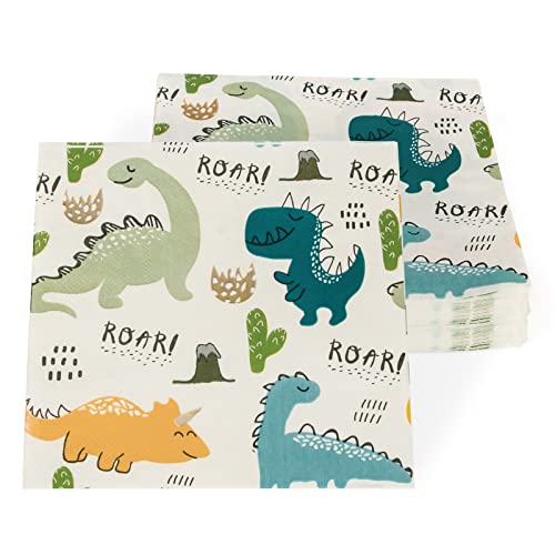 UVTQSSP Dinosaur Napkins, Dinosaur Party Napkins for Dino Theme Party Birthday Dinner Dessert, Cute, 6.5 x 6.5 Inches, 40 Count