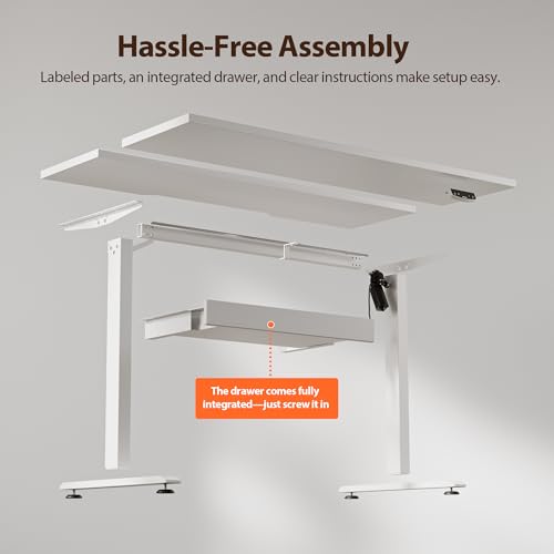 Image of Agilestic Electric Standing Desk with Drawers, 47.8 x 24 Inches Height Adjustable Desk, Stand up Computer Table with Memory Preset, for Work Office Home, Integrated Drawers-White