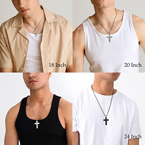 Stainless Steel Silver Cross Necklace For Men Boys 18K Real White Gold Plated American Flag Pendant Chain Bible Verse Inspirational Necklaces 18 Inches #TOP3