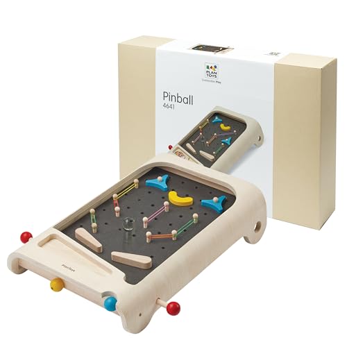 Image of PlanToys Pinball Wooden Tabletop Arcade Game for Kids Ages 3+ | Montessori Toy for Coordination, Focus & Fine Motor Skills | Eco-Friendly Educational Indoor Game