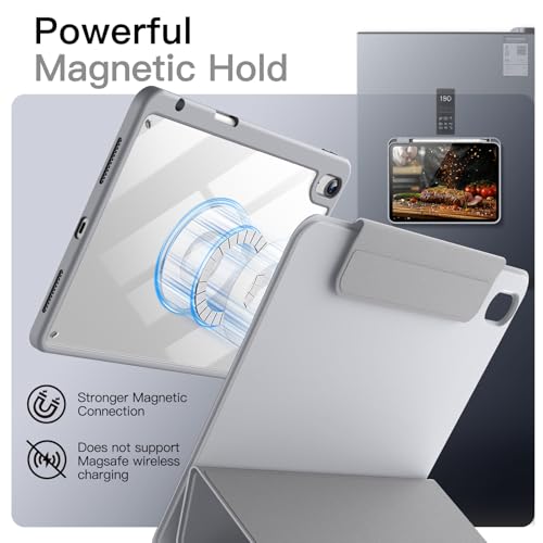 Image of JETech Magnetic Detachable Cover Case for iPad (A16) 11th /10th Generation (2025 /2022) with Pencil Holder, Removable Rotating Clear Cover, Portrait /Landscape Stand with Raised Screen View (Silver)