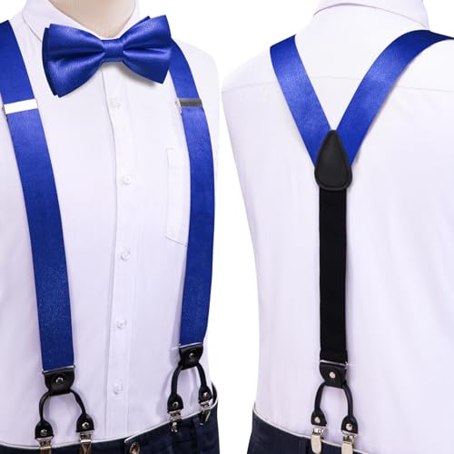 Image of Dubulle Suspender and Bow Tie for Men Paisley Solid Mens Suit Braces Pretied Bowtie and Handkerchief Cufflinks Formal Wedding