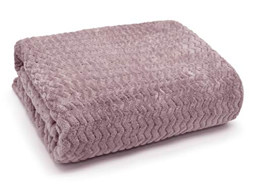 Wave Luxury Flannel Fleece Throw Blanket Sofa Couch Wavy Teddy Soft Bed Throw Blanket 3D Chevron Pattern all seasons blanket (Mauve, 150cm x 200cm)