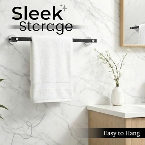 Image of GLOXY Premium Towel Rod for Bathroom - 24 Inch Wall Mount Rust Proof Stainless Steel Black Matte Finish Bathroom Rod for Clothes - Bathroom Fittings Accessory Bath Towel Holder for Home & Hotels