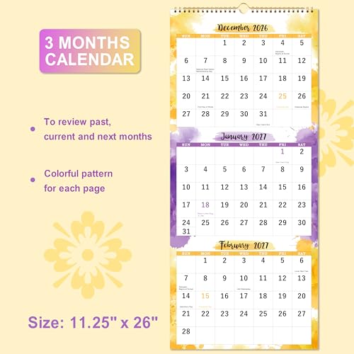 2026-2027 Calendar - 3 Month Wall Calendar 2026-2027 Display (Folded in a Month), May 2026 - June 2027, 11" x 26", Vertical Calendar with Thick Paper, 2027 Wall Calendar for Organizing & Planning — view 4