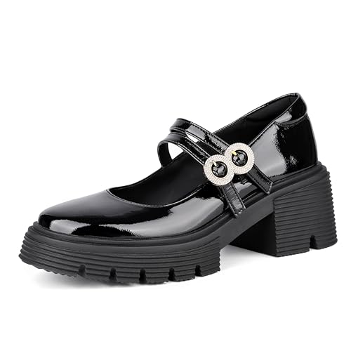 CouieCuies Women Mary Jane Heels Platform Comfortable Chunky Court Shoes Ankle Strap Mary Janes Pumps Lolita Shoe School Business