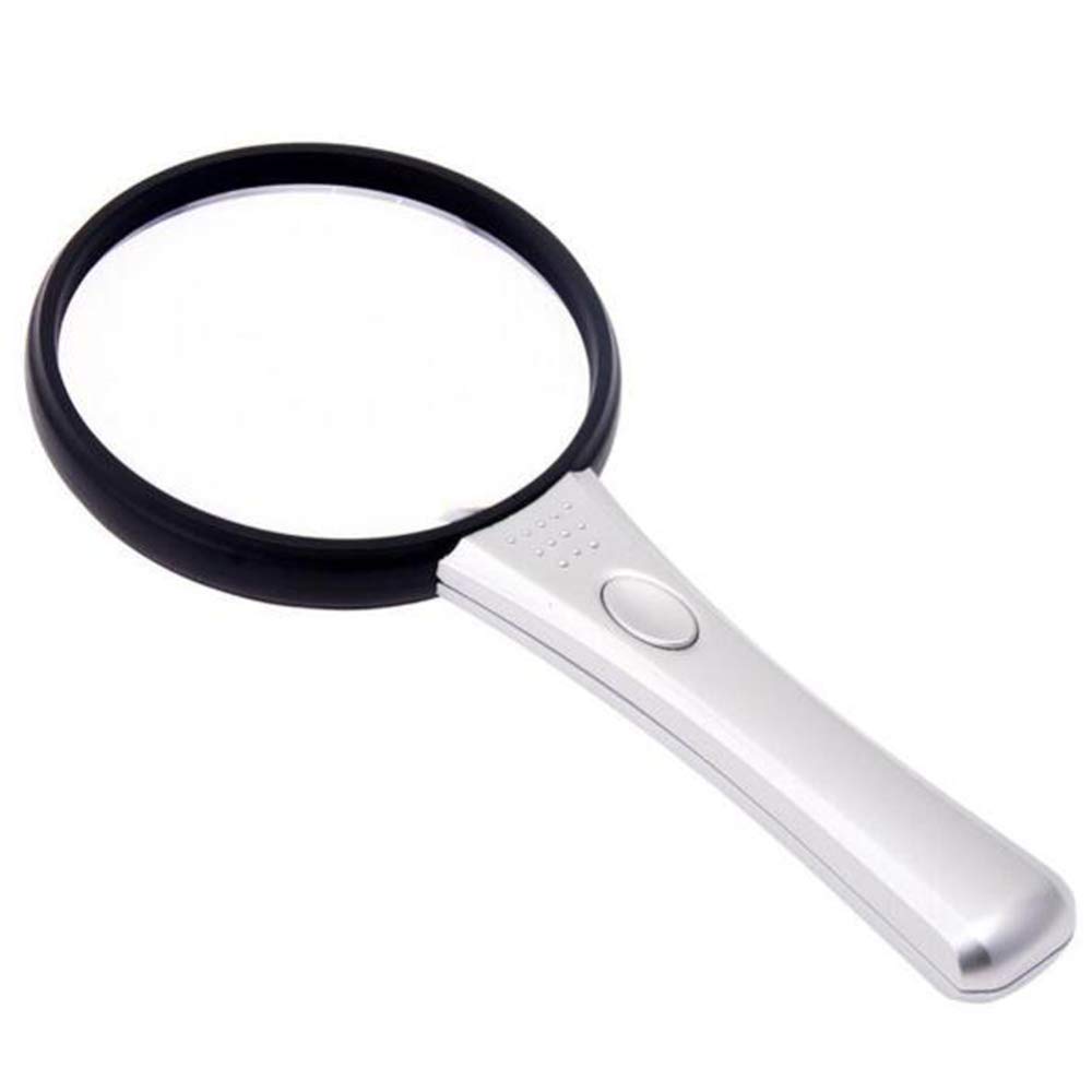 Lupa de Mano con luz LED, Lente acrílica 3X 6X, Ayuda de Lectura portátil e iluminada, Ideal para Leer Libros, periódicos, observar Insectos y Otras aficiones (Plateada).