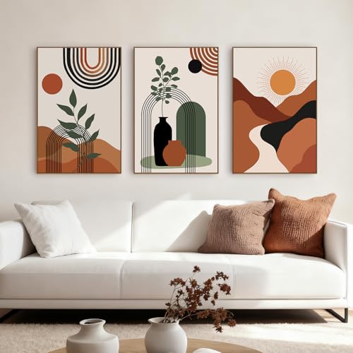 Boho Wall Art Framed 3 Pieces Mid Century Abstract Wall Decor, Modern Botanical Wall Prints Minimalist Canvas Artwork for Living Room Bedroom Bathroom Office, Ready to Hang 16x24 Inch by Zessonic - Image 9