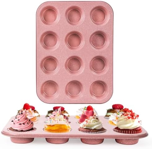 2-Pack Pink Nonstick Muffin Pans, 12-Cup Muffin Cake Pan, 5-Layer Free PFOA/PFOS/PTFE Safe Cupcake Pan, Durable & Easy-Clean Muffin Cup for Baking - Thumbnail 5