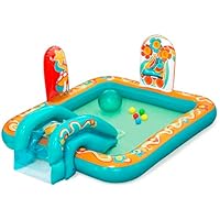 Bestway Wasserspielcenter Retro-Welt, 193 x 152 x 74 cm, ab 2 Jahren, mit Wassersprinkler, Rutsche, Spielwand, Wasserball, 5 Spielbälle, PVC, Retro-Design