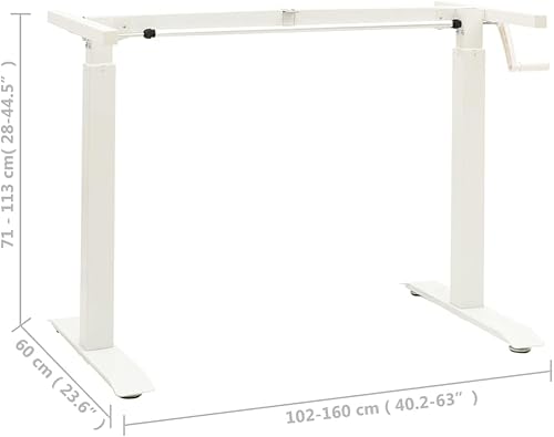 Miniatura 2 de vidaXL Marco de escritorio de pie ajustable manual, manivela, ancho y altura ajustable, acero al carbono, color blanco, adecuado para uso en oficina