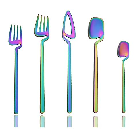 JASHII Matte Rainbow Hangable Silverware Set, Stainless Steel Flatware Set, 20-Piece Tableware Cutlery Set Service for 4, Satin Finish Tableware Utensils Set, Dishwasher Safe Cover