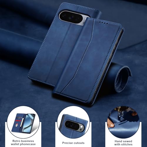 Image of Jasonyu Flip Wallet Case for Google Pixel 10 /10 Pro 5G,Leather Magnetic Folio Cover with Card Holder,Kickstand - TPU Shockproof Durable Protective Phone Case,Blue