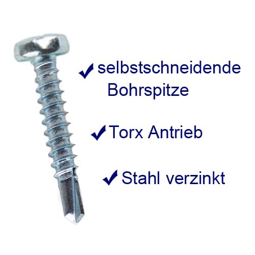 Bohrschrauben Ø 2,9-6,3 Stahl verzinkt 7504 N selbstschneidend Linsenkopf TX Torx (500, 6,3 x 16 mm)