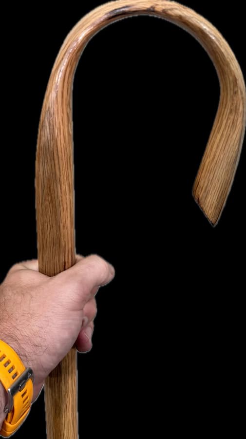 Solid Oak Shepherds Staff 60 Inch - Handcrafted Wooden Crook Cane & Walking Stick for Hiking Mobility Support & Theatrical Props - Traditional Steam Bent Wood - Unique