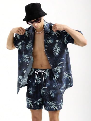 Image of GRECIILOOKS Men's Co Ord Set |Printed Shirt and Shorts Set for Men |Summer Loungewear, Beachwear & Night Suit for Daily Comfort | Nightwear Set for Mens