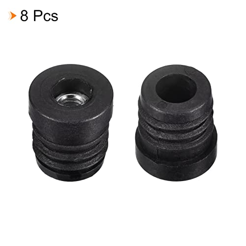 Image of uxcell 8Pcs Inserts for Round Tubes with M6 Thread, for 19mm /0.75 inch OD Round Tube, Round Black Plastic Plug Caster Insert Chair End Caps Furniture Leg Plug