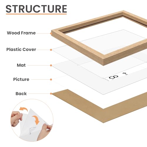 Image of upsimples 8x8 Picture Frame Solid Wooden, Nursery Decor, 1Pack Natural | 100% Solid Wood, Fit 4x4 with Mat and 8 x 8 Square Photo, Wall Decor or Tabletop Display, Safe For Nursery Kids Room