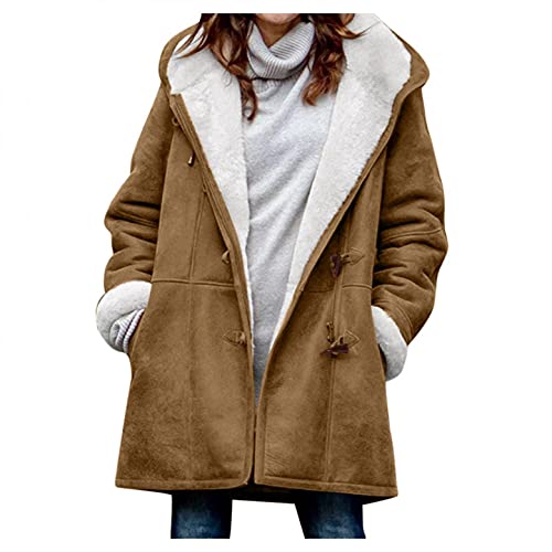 Womens Winter Coats Fuzzy Jacket Warm Plush Hoodies Horn Button Sweater Coat Plus Size Wool Jacket Velvet Outerwear