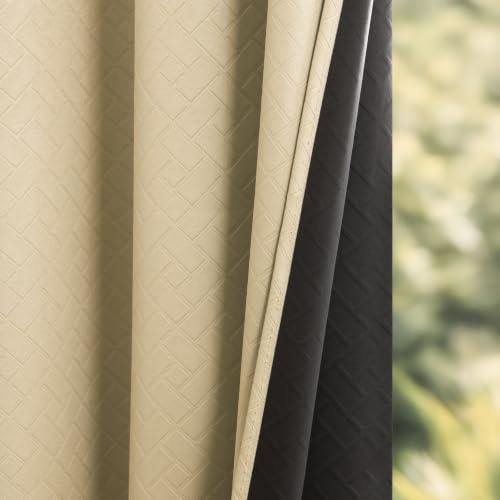 Image of HOMEMONDE 100% True Blackout Curtains 8 Feet Long - Pack of 2 Curtains| Embossed Design | Light Block Thermal Insulated & Noise Reducing Room Darkening Curtains (Beige, 96Inch)