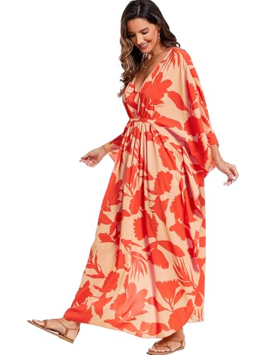 Image of Moss Rose Kaftan Dresses for Women V Neck Summer Swimsuit Cover up Caftan Maxi Beach Dresses