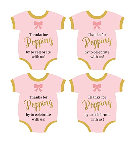 50 Pack Of Pink Thanks For Popping By Stickers For Baby Shower Party Decoration Popcorn Candy Gift Box Wrapping Decoration #TOP14