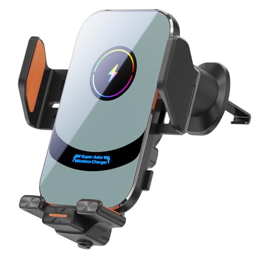 Soporte de teléfono móvil para coche con función de carga, 15 W, cargador inalámbrico superrápido, sujeción automática, cargador de coche para iPhone 16 15 14 13 12 11