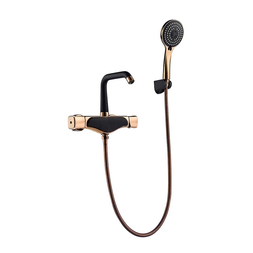 Blyqxs Rose Gold With Black Bathtub Faucets Wall-Mounted Bathtub Faucet Shower Set Le-7731