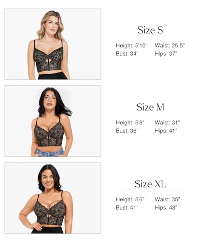 Popilush Bustier Corset Crop Tops for Women V Neck Lace Bralette Black M - image 6