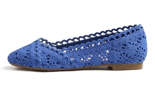 Image of FEVERSOLE Women's Comfort Breathable Knit Crochet Shoes Lace Ballet Flats
