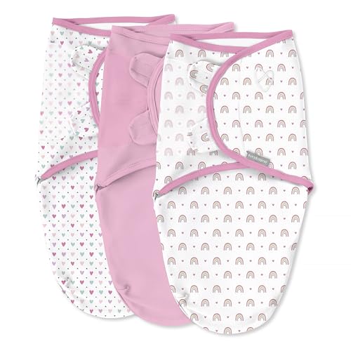 Image of SwaddleMe by Ingenuity Original Swaddle, 100% Cotton, Improves Sleep & Calms Startle Reflex, 0-3 Months, 3-Pack - Over the Rainbow