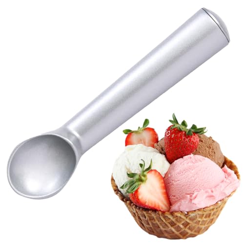Ice Cream Scoop - Aluminum Ice Cream Scooper One-Piece Design Non-Stick Cookie Spoon for Hard Ice Cream, Fruit, Mashed Potato, Silver