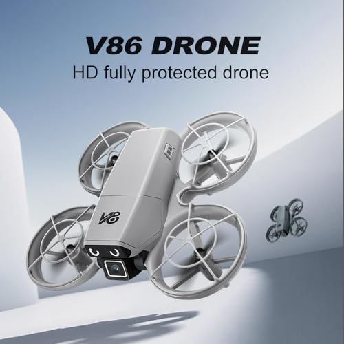Image of Mini Remote-Control Drone With Camera, A Quadcopter Featuring a Full-Guard Propeller Design to Reduce Collision Risks, With Cool LED inchEye inch Lights and Flashing Tail Lights. Obstacle Avoidance, Optical
