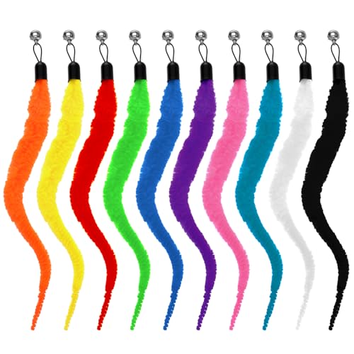 Tweruna 10 Packs Cat Worm Toys Fuzzy Worm Cat Toy Interactive Cats Wand Attachment Toys for Teaser Play and Chase Exercise with Kitten
