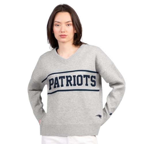 STARTER Women's Gray New England Patriots Best Shot V-Neck Sweater