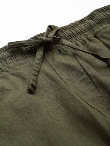 Image of The Indian Garage Co Men Slim Fit Solid Mid-Rise Elasticated Linen Jogger Trouser