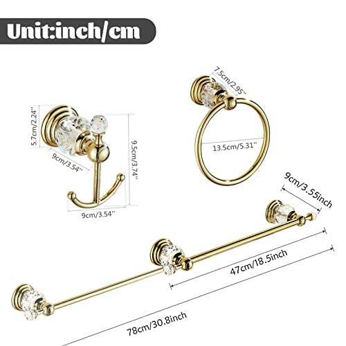 Wincase Gold Bathroom Accessories, Adjustable Crystal Towel Bar Set, Golden Hardware Set Hand Towel Ring Racks Paper Holder Hook Wall Mounted #TOP5