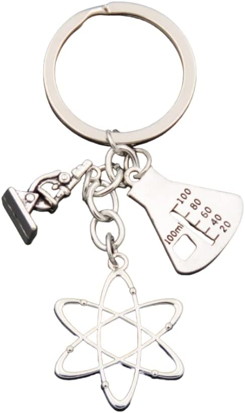GenéricoChemical Keychain - Chemical Keychains with Atom, Microscope and Lab Provet - Science Keychain for Physics and Chemistry Lovers - Original Chemistry Gift - Unisex Keychain, silver, XL